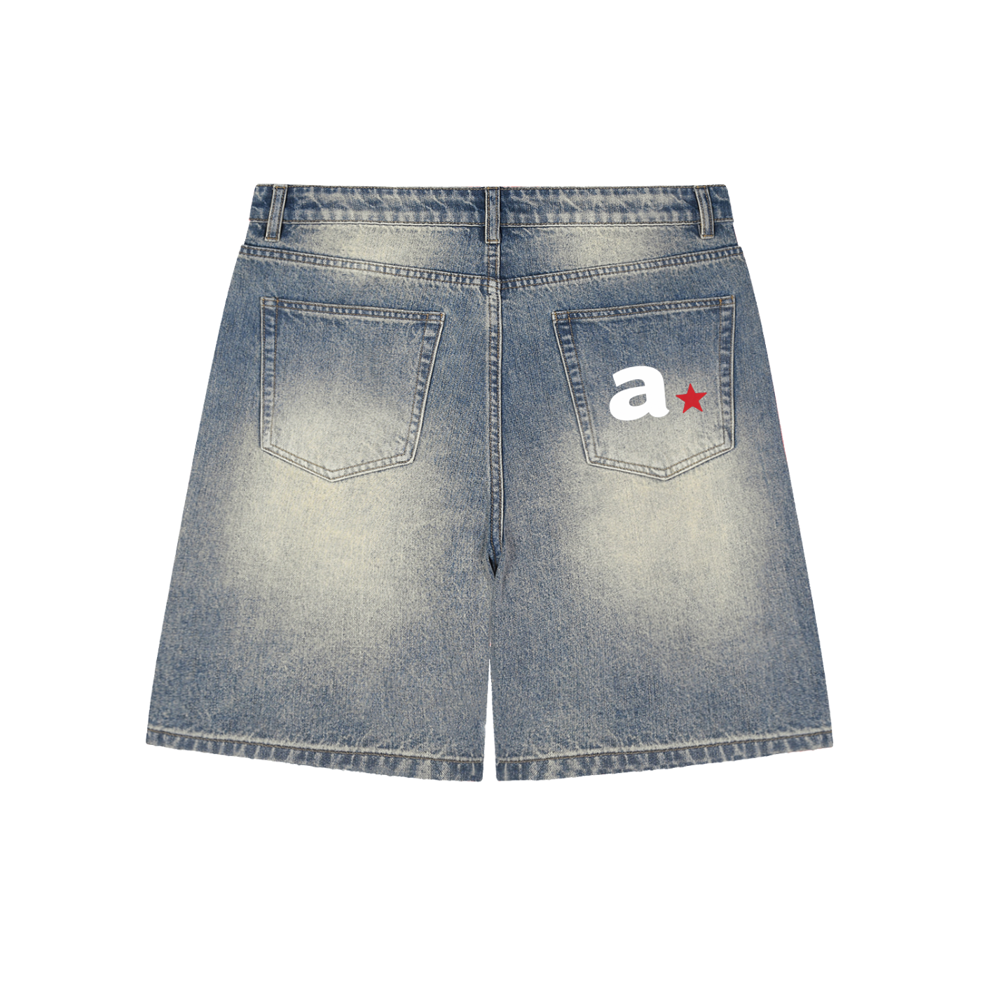 A STAR FADED DISTRESSED DENIM SHORTS