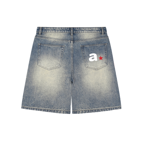 A STAR FADED DISTRESSED DENIM SHORTS