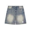 A STAR FADED DISTRESSED DENIM SHORTS